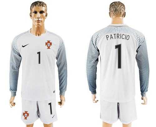 Portugal #1 Patricio White Goalkeeper Long Sleeves Soccer Country Jersey