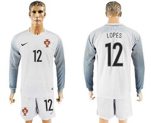 Portugal #12 Lopes White Goalkeeper Long Sleeves Soccer Country Jersey