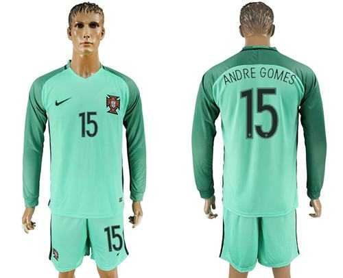 Portugal #15 Andre Gomes Away Long Sleeves Soccer Country Jersey
