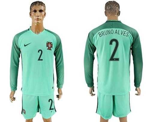 Portugal #2 Bruno Alves Away Long Sleeves Soccer Country Jersey