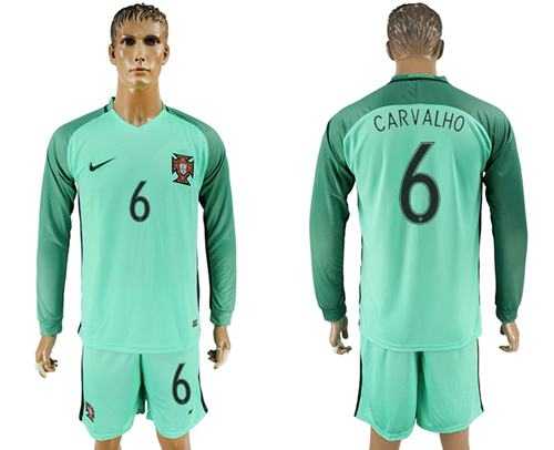 Portugal #6 Carvalho Away Long Sleeves Soccer Country Jersey