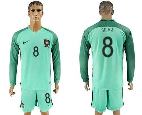 Portugal #8 Silva Away Long Sleeves Soccer Country Jersey