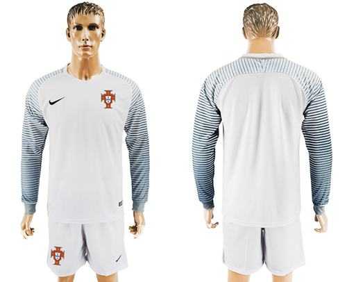 Portugal Blank White Goalkeeper Long Sleeves Soccer Country Jersey