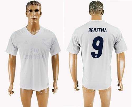 Real Madrid #9 Benzema Marine Environmental Protection Home Soccer Club Jersey