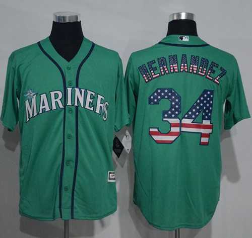 Seattle Mariners #34 Felix Hernandez Green USA Flag Fashion Stitched Baseball Jersey