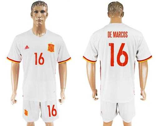 Spain #16 De Marcos Away Soccer Country Jersey