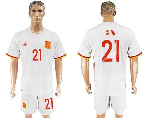 Spain #21 Silva Away Soccer Country Jersey