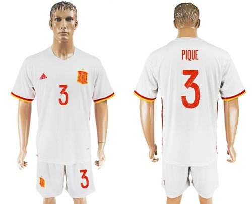 Spain #3 Pique Away Soccer Country Jersey