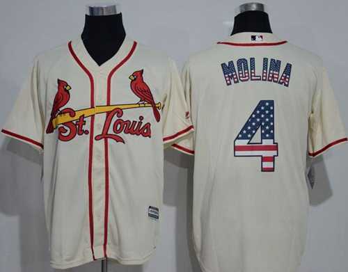 St.Louis Cardinals #4 Yadier Molina Cream USA Flag Fashion Stitched Baseball Jersey
