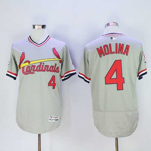 St.Louis Cardinals #4 Yadier Molina Grey Flexbase Authentic Collection Cooperstown Stitched Baseball Jersey