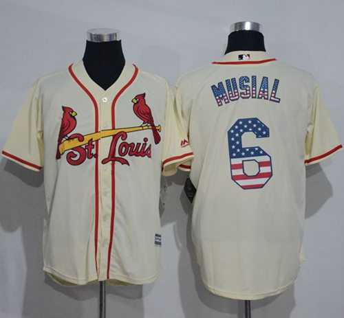 St.Louis Cardinals #6 Stan Musial Cream USA Flag Fashion Stitched Baseball Jersey