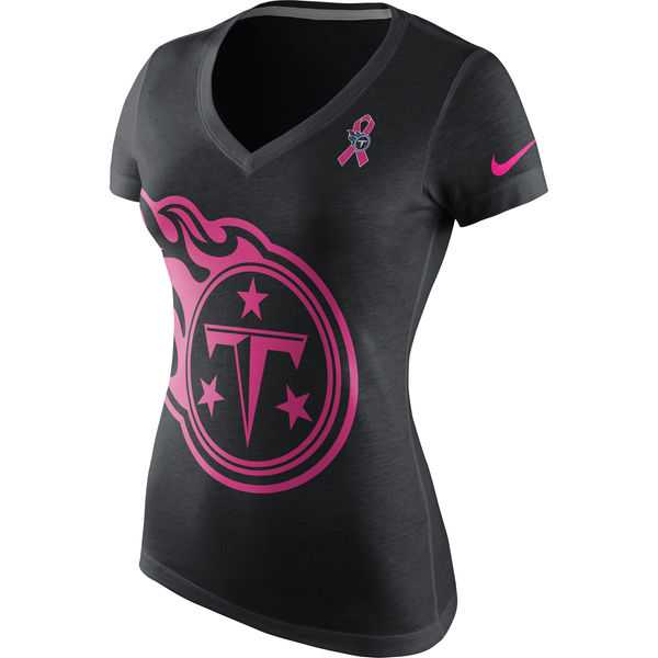 Tennessee Titans Nike Women's Breast Cancer Awareness Tri Blend V Neck T-Shirt Black