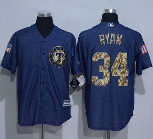 Texas Rangers #34 Nolan Ryan Denim Blue Salute to Service Stitched Baseball Jersey
