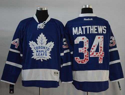 Toronto Maple Leafs #34 Auston Matthews Blue Canada Flag Fashion Stitched NHL Jersey