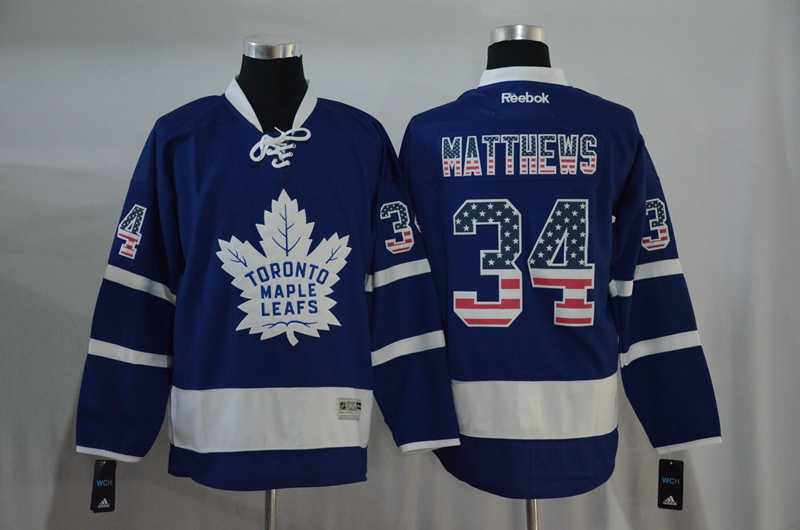 Toronto Maple Leafs #34 Auston Matthews Blue USA Flag Fashion Stitched NHL Jersey