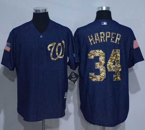Washington Nationals #34 Bryce Harper Denim Blue Salute to Service Stitched Baseball Jersey