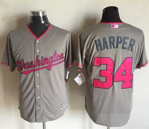 Washington Nationals #34 Bryce Harper Grey New Cool Base 2016 Mother's Day Stitched Baseball Jersey