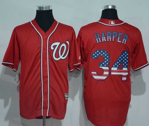 Washington Nationals #34 Bryce Harper Red USA Flag Fashion Stitched Baseball Jersey