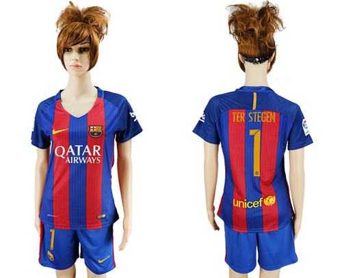 Women's Barcelona #1 Ter Stegen Home Soccer Club Jersey