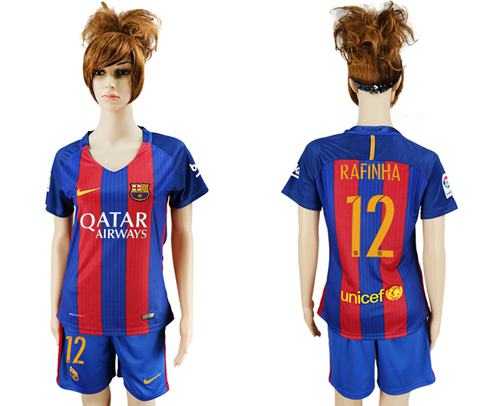 Women's Barcelona #12 Rafinha Home Soccer Club Jersey