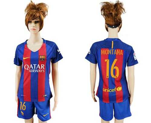 Women's Barcelona #16 Montana Home Soccer Club Jersey