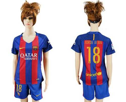 Women's Barcelona #18 Jordi Alba Home Soccer Club Jersey
