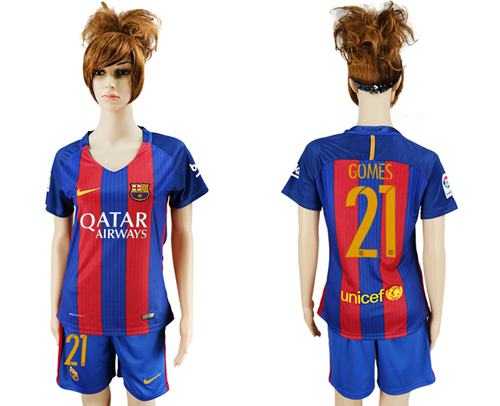 Women's Barcelona #21 Gomes Home Soccer Club Jersey