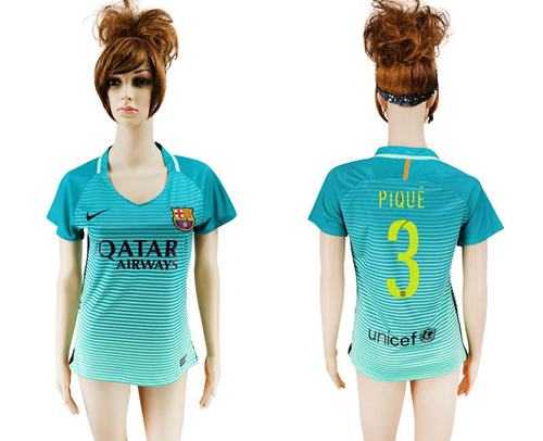 Women's Barcelona #3 Pique Sec Away Soccer Club Jersey
