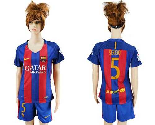 Women's Barcelona #5 Sergio Home Soccer Club Jersey