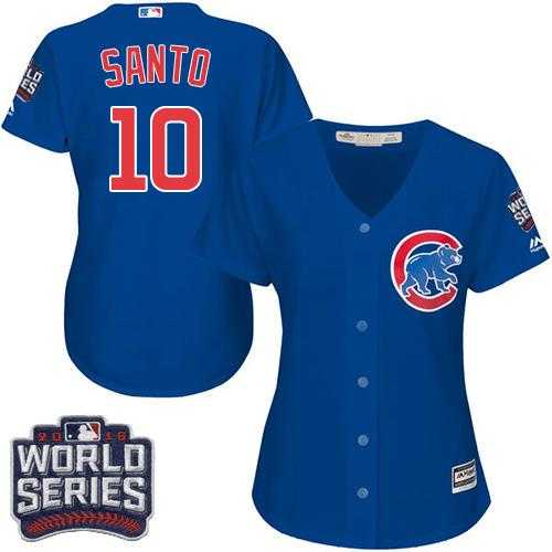 Women's Chicago Cubs #10 Ron Santo Blue Alternate 2016 World Series Bound Stitched Baseball Jersey