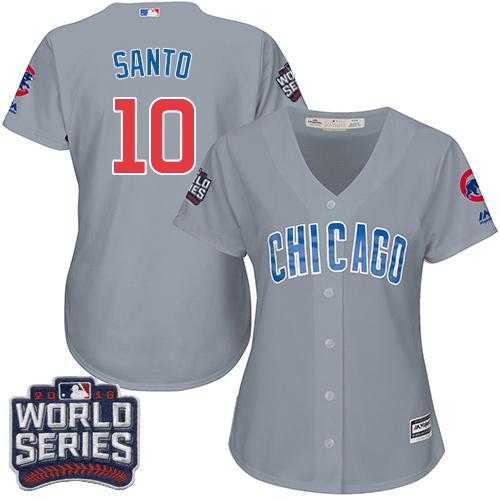 Women's Chicago Cubs #10 Ron Santo Grey Road 2016 World Series Bound Stitched Baseball Jersey