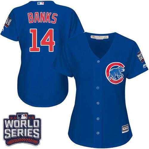 Women's Chicago Cubs #14 Ernie Banks Blue Alternate 2016 World Series Bound Stitched Baseball Jersey
