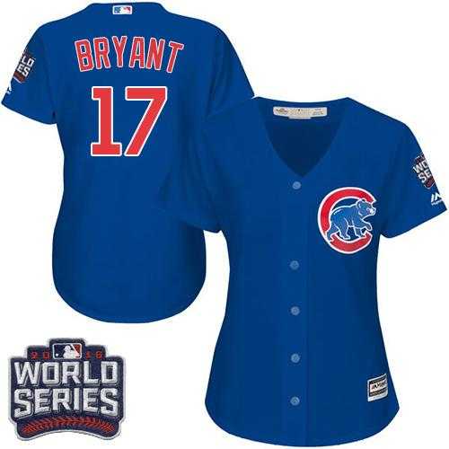 Women's Chicago Cubs #17 Kris Bryant Blue Alternate 2016 World Series Bound Stitched Baseball Jersey