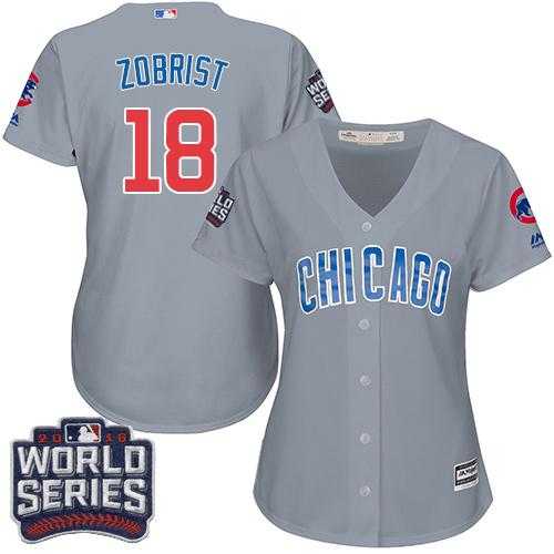 Women's Chicago Cubs #18 Ben Zobrist Grey Road 2016 World Series Bound Stitched Baseball Jersey