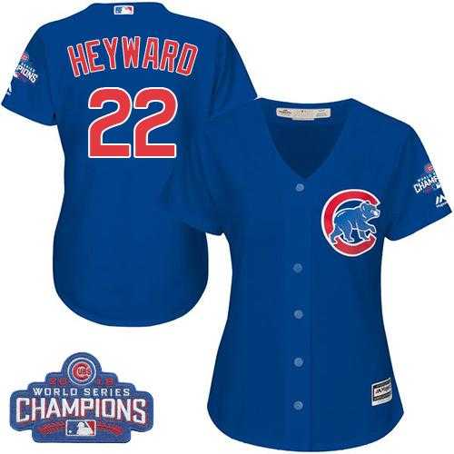 Women's Chicago Cubs #22 Jason Heyward Blue Alternate 2016 World Series Champions Stitched Baseball Jersey