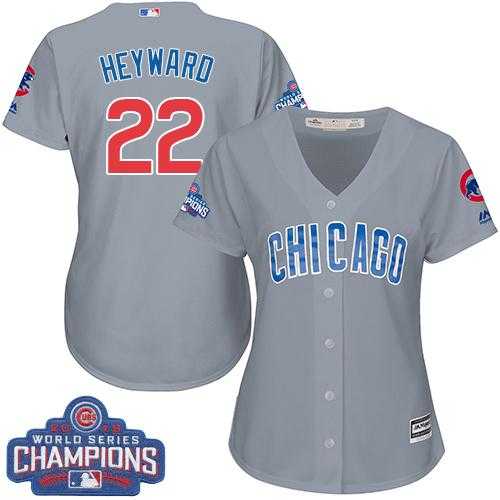Women's Chicago Cubs #22 Jason Heyward Grey Road 2016 World Series Champions Stitched Baseball Jersey