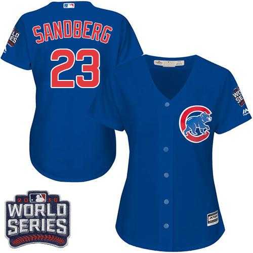 Women's Chicago Cubs #23 Ryne Sandberg Blue Alternate 2016 World Series Bound Stitched Baseball Jersey
