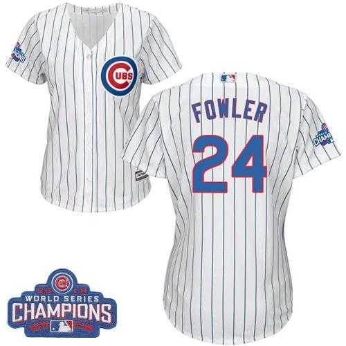 Women's Chicago Cubs #24 Dexter Fowler White(Blue Strip) Home 2016 World Series Champions Stitched Baseball Jersey