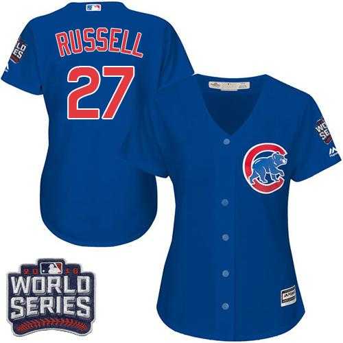 Women's Chicago Cubs #27 Addison Russell Blue Alternate 2016 World Series Bound Stitched Baseball Jersey