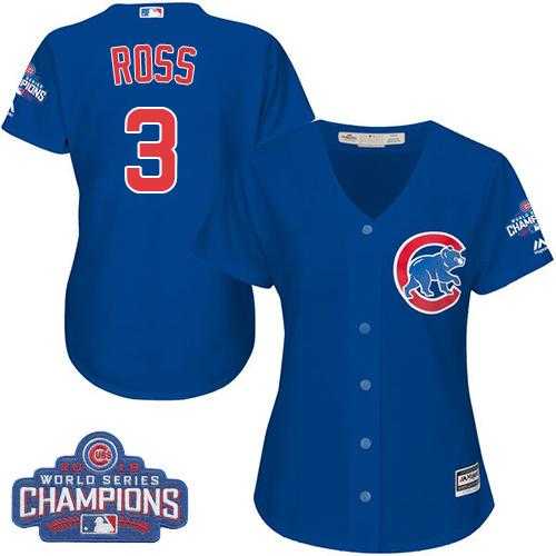 Women's Chicago Cubs #3 David Ross Blue Alternate 2016 World Series Champions Stitched Baseball Jersey