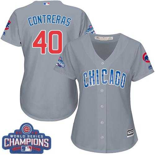 Women's Chicago Cubs #40 Willson Contreras Grey Road 2016 World Series Champions Stitched Baseball Jersey