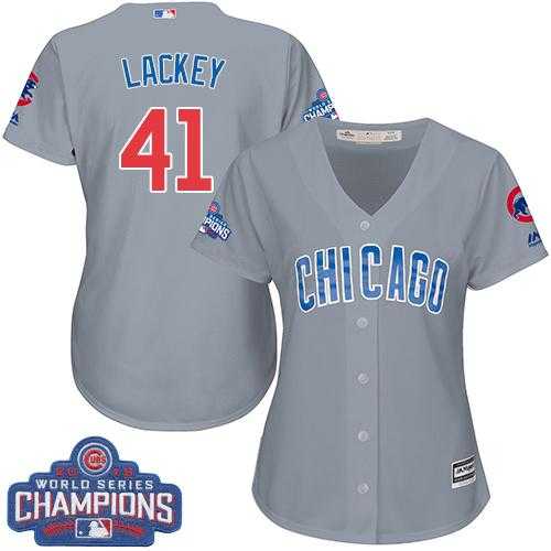 Women's Chicago Cubs #41 John Lackey Grey Road 2016 World Series Champions Stitched Baseball Jersey