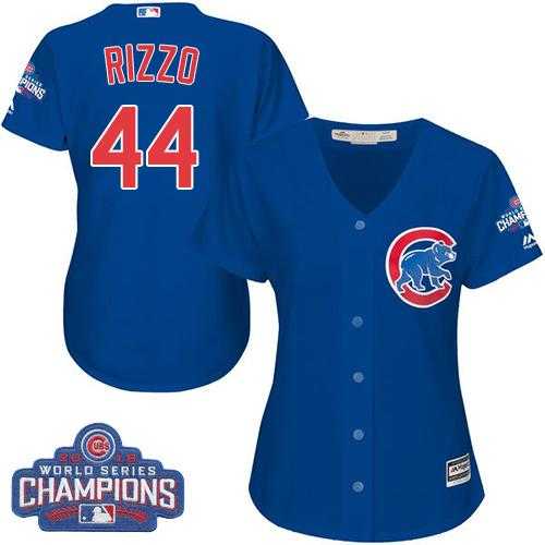 Women's Chicago Cubs #44 Anthony Rizzo Blue Alternate 2016 World Series Champions Stitched Baseball Jersey