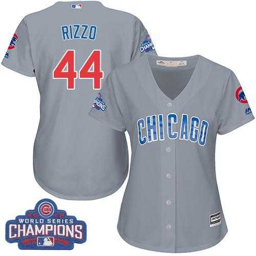 Women's Chicago Cubs #44 Anthony Rizzo Grey Road 2016 World Series Champions Stitched Baseball Jersey