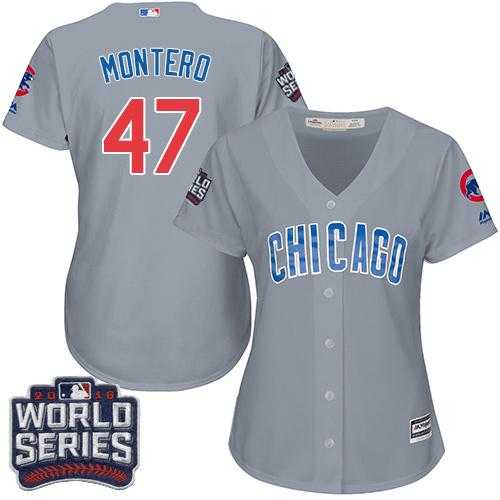 Women's Chicago Cubs #47 Miguel Montero Grey Road 2016 World Series Bound Stitched Baseball Jersey