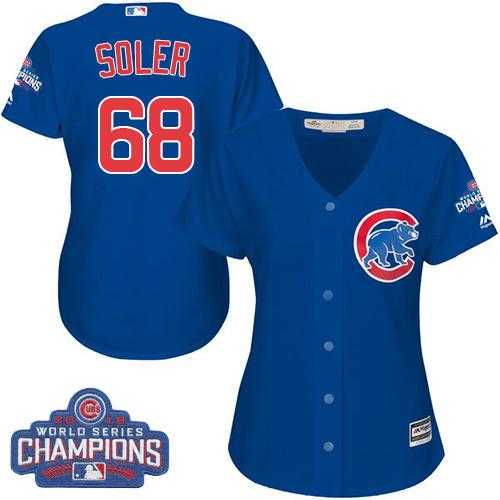 Women's Chicago Cubs #68 Jorge Soler Blue Alternate 2016 World Series Champions Stitched Baseball Jersey