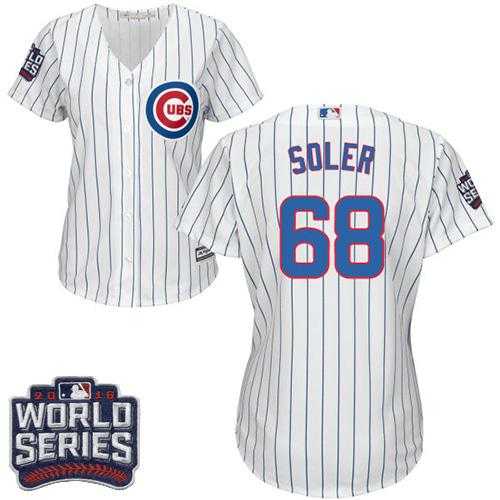 Women's Chicago Cubs #68 Jorge Soler White(Blue Strip) Home 2016 World Series Bound Stitched Baseball Jersey