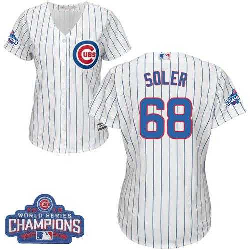 Women's Chicago Cubs #68 Jorge Soler White(Blue Strip) Home 2016 World Series Champions Stitched Baseball Jersey