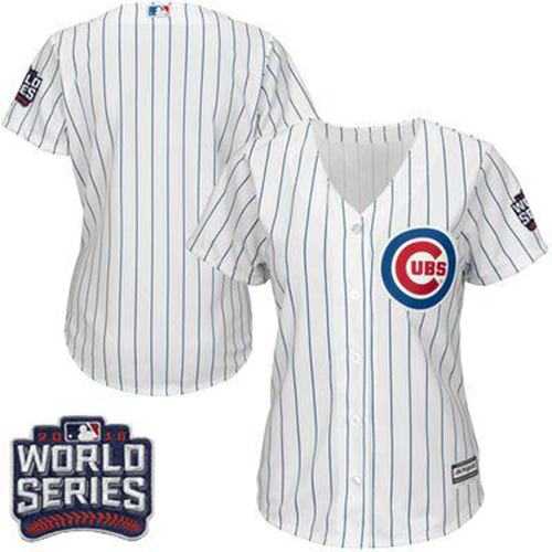Women's Chicago Cubs Blank White(Blue Strip) Home 2016 World Series Bound Stitched Baseball Jersey