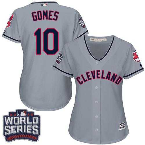 Women's Cleveland Indians #10 Yan Gomes Grey 2016 World Series Bound Road Stitched Baseball Jersey